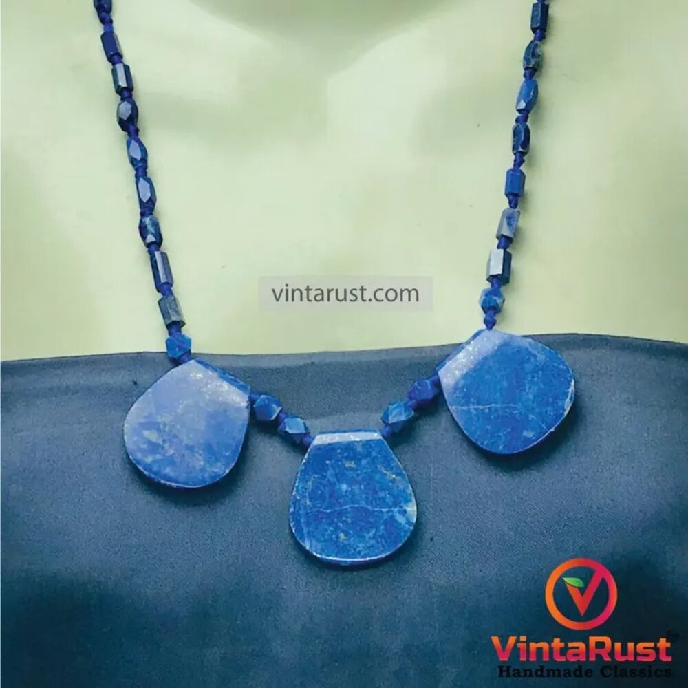 Lapis Lazuli Handmade Necklace, Gemstone Beaded Necklace,Dark Blue Stone jewelry